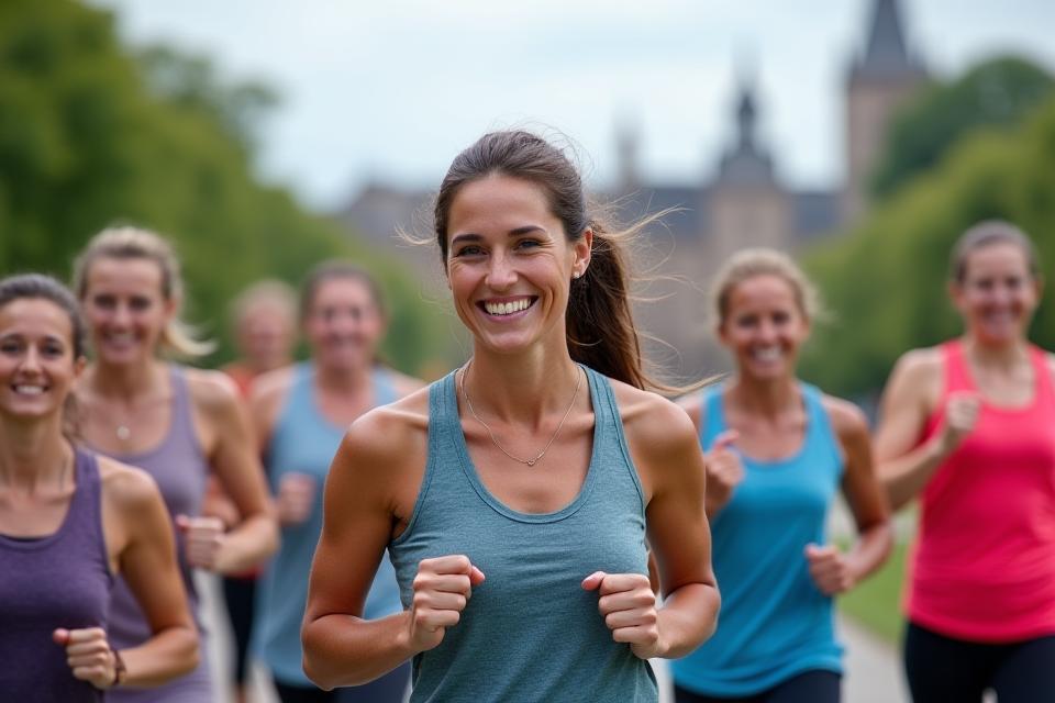 Partecipanti sorridenti ad un evento di fitness comunitario Palatine Performance